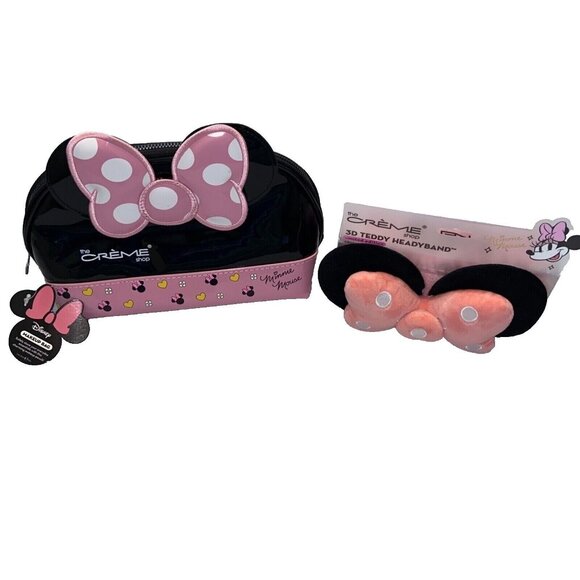 MINNIE MOUSE Makeup Cosmetic Bag & 3D Teddy Headyband DISNEY THE CREME SHOP NWT - Picture 1 of 6